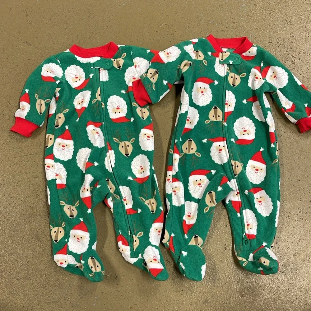 Carter’s Child of Mine Lot of 2 Santa Reindeer  Christmas Sleepers 3 Months